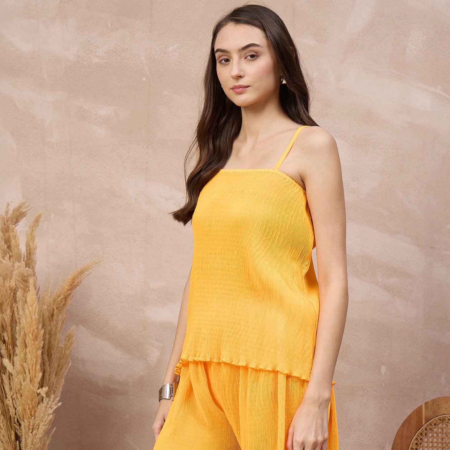 Orange Top for Women – Polyester Chiffon – Model View | First Resort by Ramola Bachchan