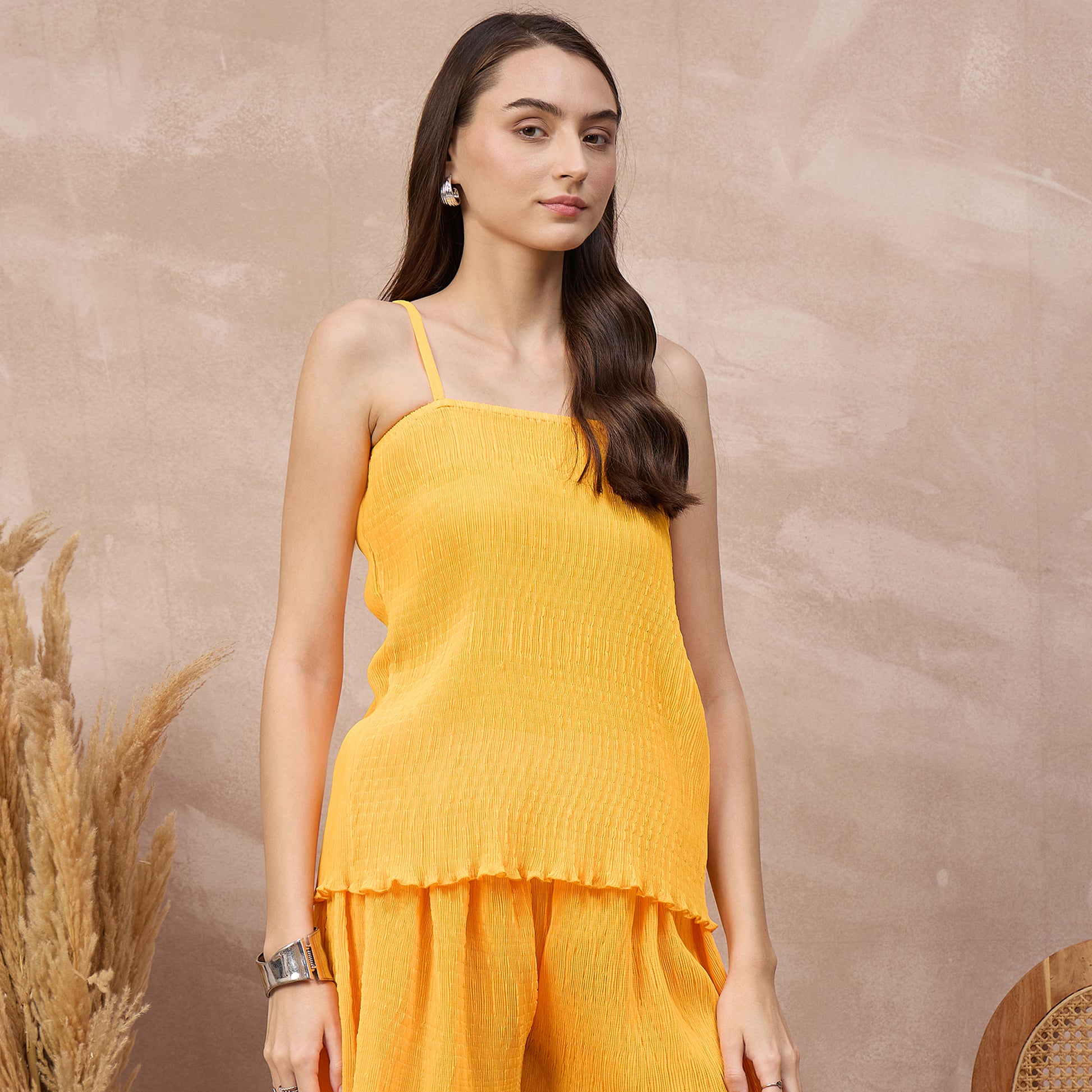 Orange Top for Women – Polyester Chiffon – Side View | First Resort by Ramola Bachchan