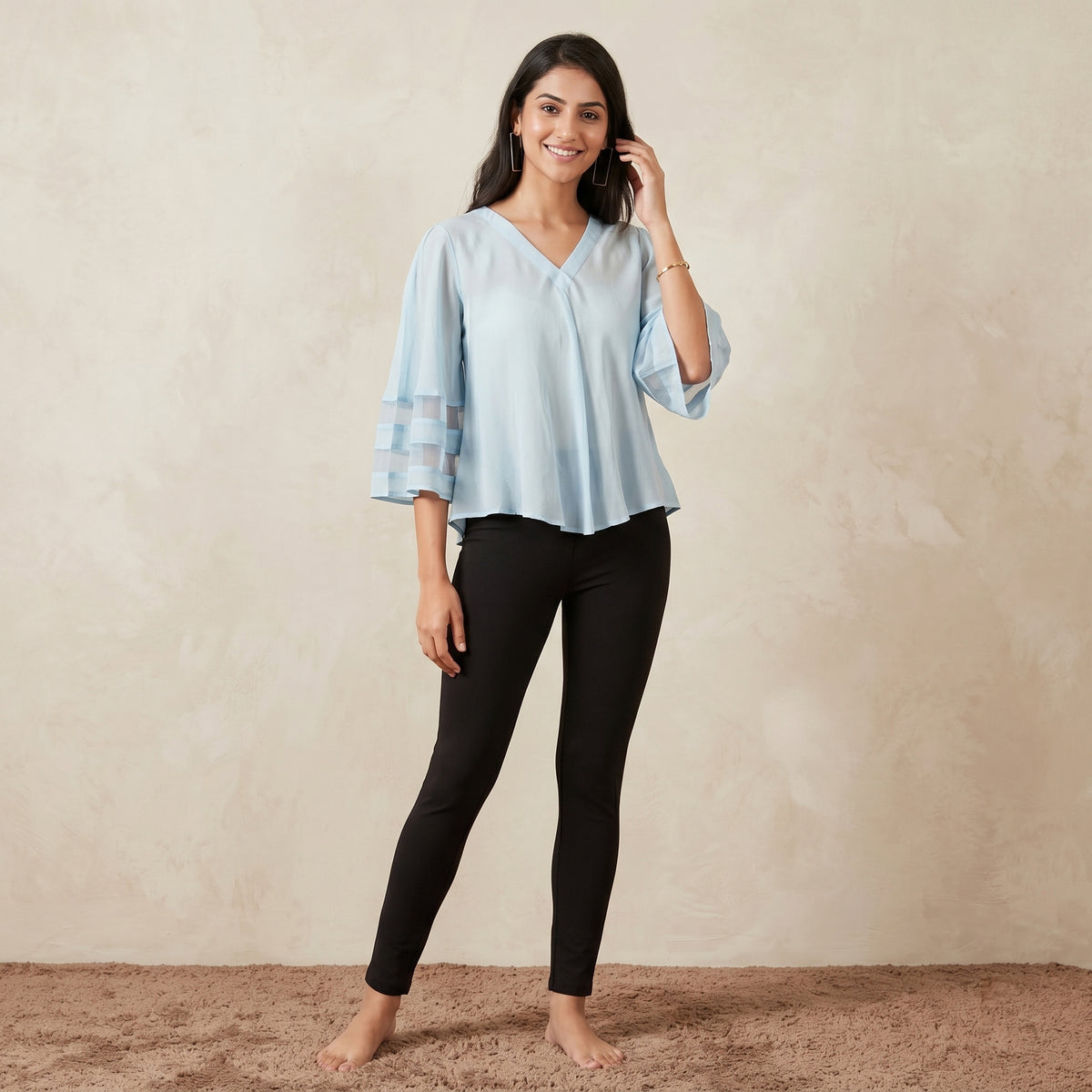 Light Blue Top for Women – Viscose Crepe | First Resort by Ramola Bachchan