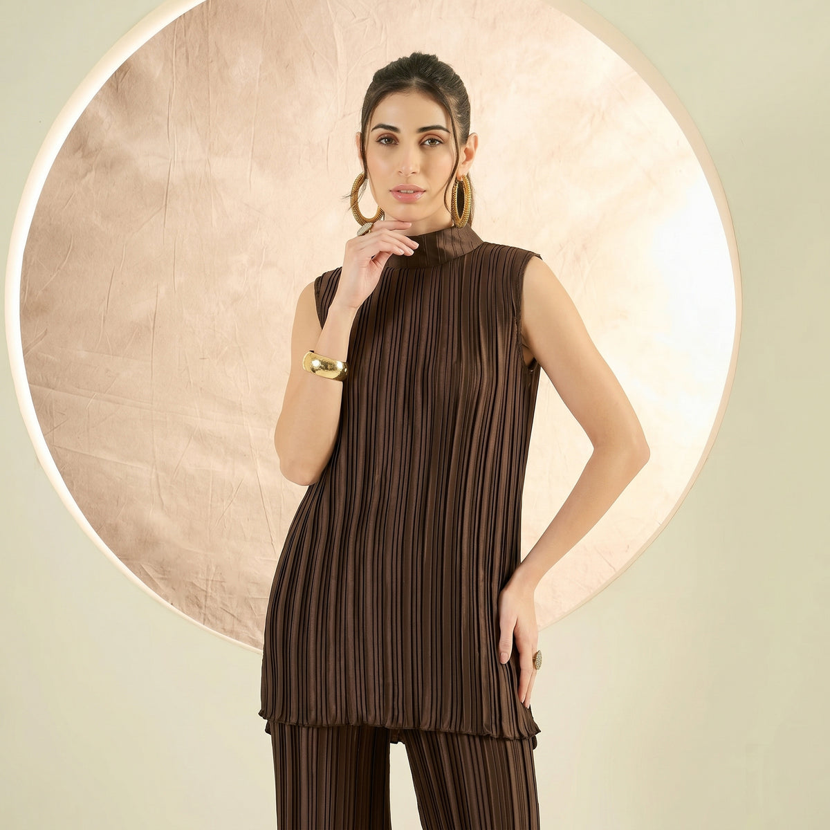 Brown Top for Women – Polyester Satin | First Resort by Ramola Bachchan