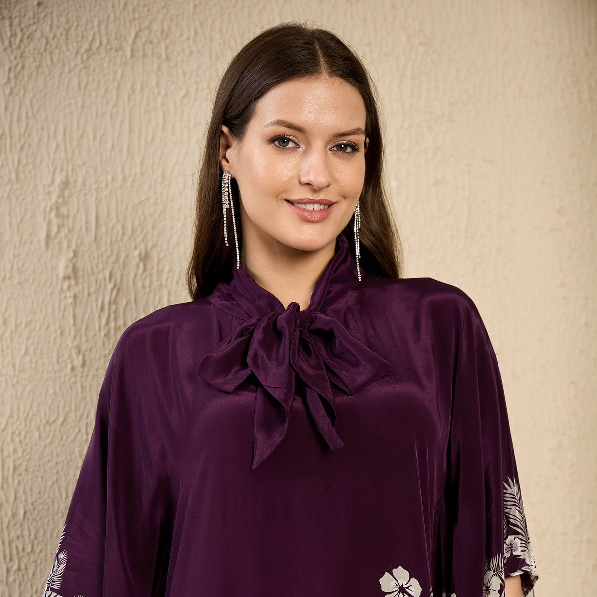 Purple and Grey Floral Print Top for Women – Viscose Crepe – Back View | First Resort by Ramola Bachchan