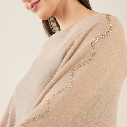 Almond Ombre Asymmetrical Embellished Cashmere Poncho