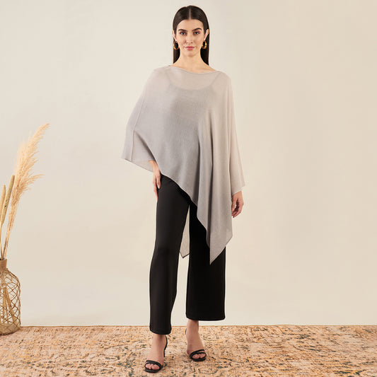 Beige Ombre Asymmetrical Embellished Cashmere Poncho