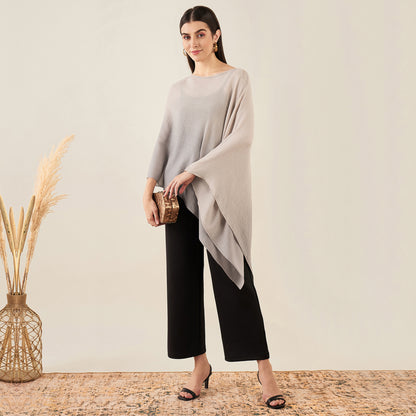 Beige Ombre Asymmetrical Embellished Cashmere Poncho