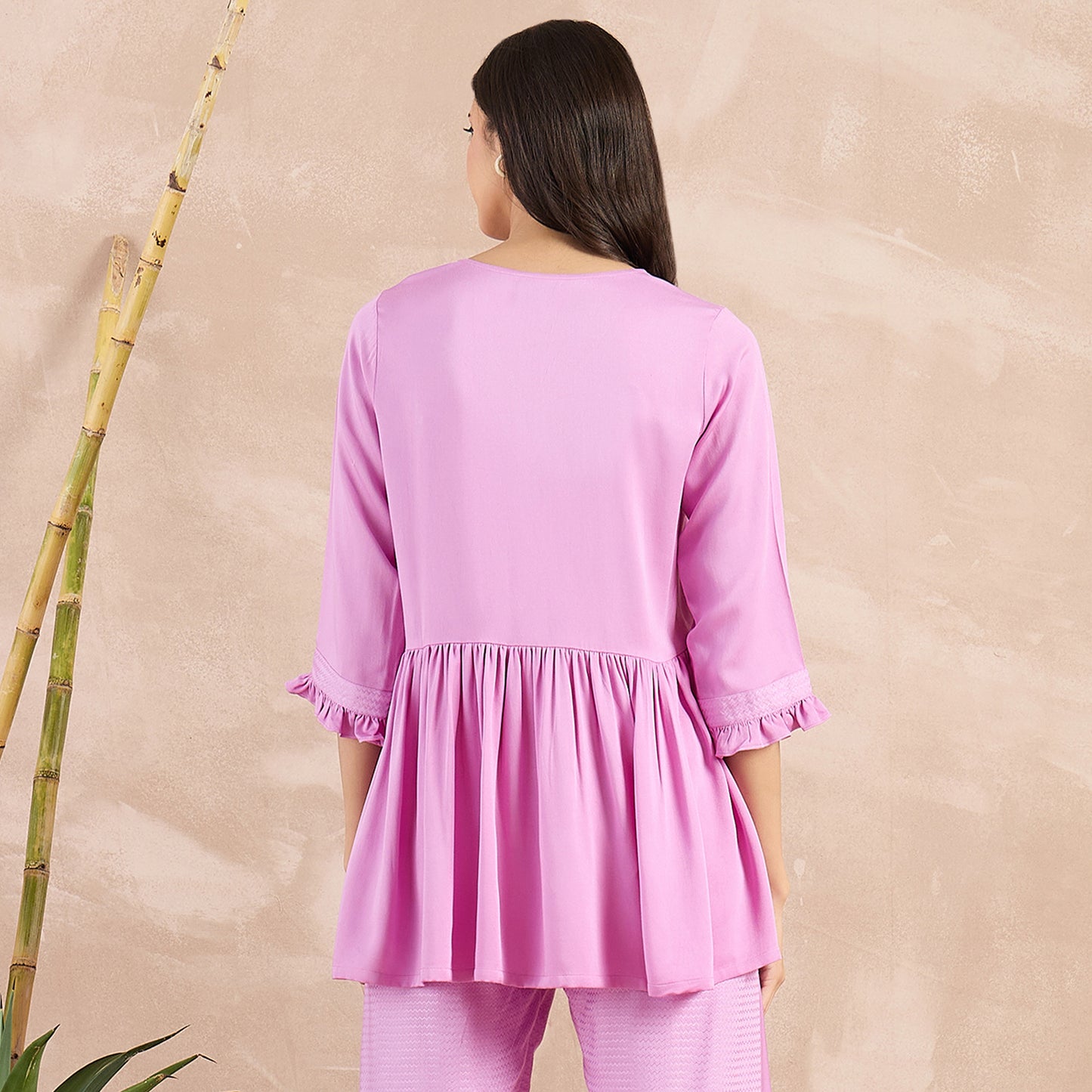 Purple Herringbone V-Neck Peplum Top