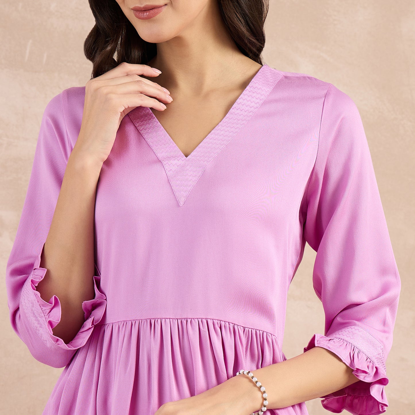 Purple Herringbone V-Neck Peplum Top
