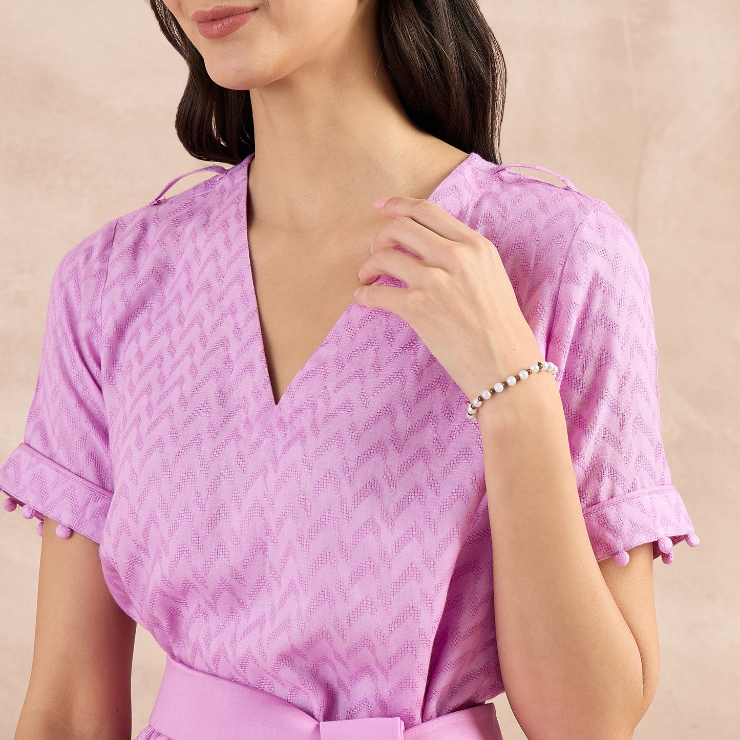 Purple Herringbone High-Low Top with Belt