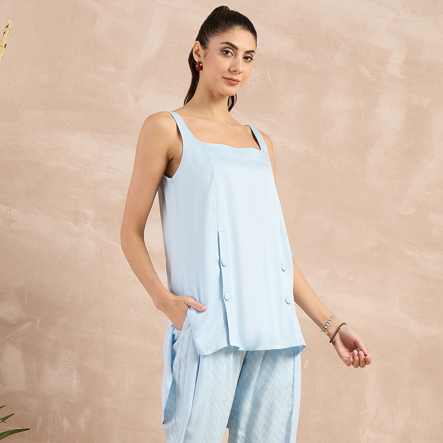 Sky Blue High-Low Sleeveless Top