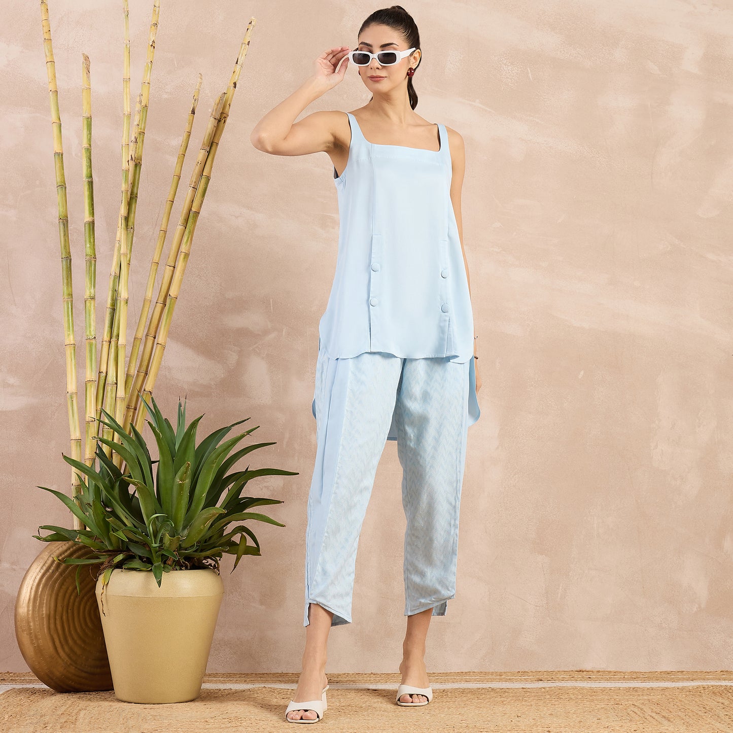 Sky Blue High-Low Sleeveless Top