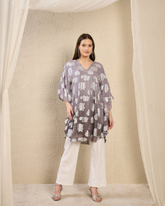 Grey Hand Embroidered Ombre Lurex Top
