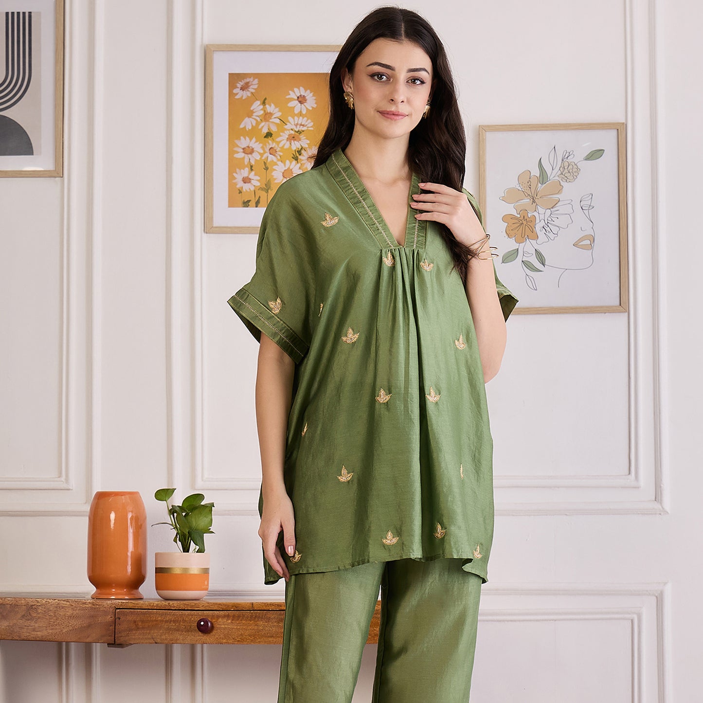 Green Zari Hand Embroidered Top