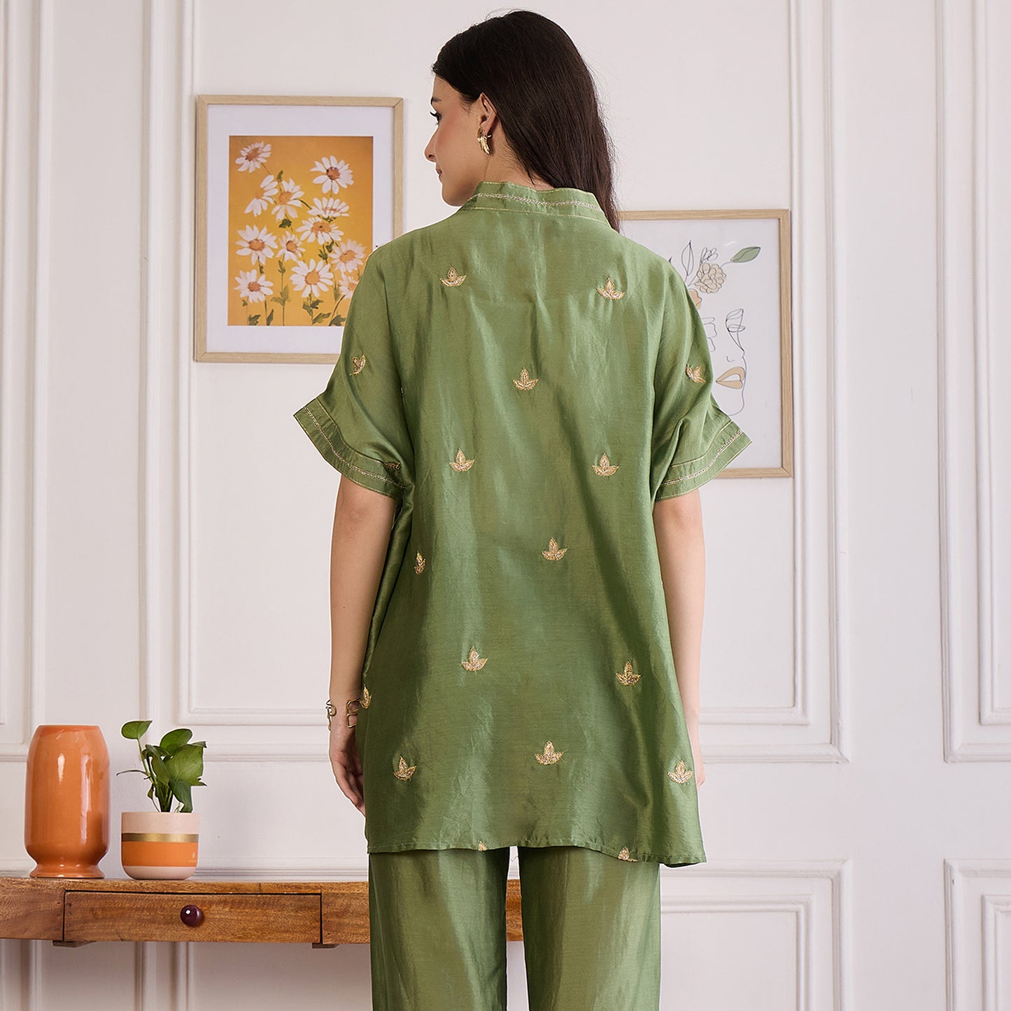 Green Zari Hand Embroidered Top