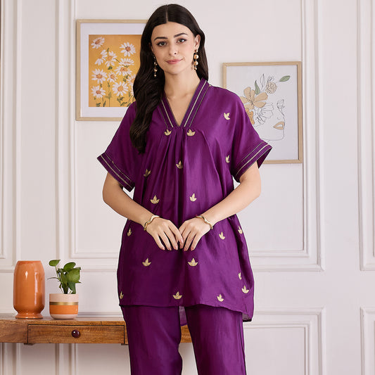 Purple Zari Hand Embroidered Top
