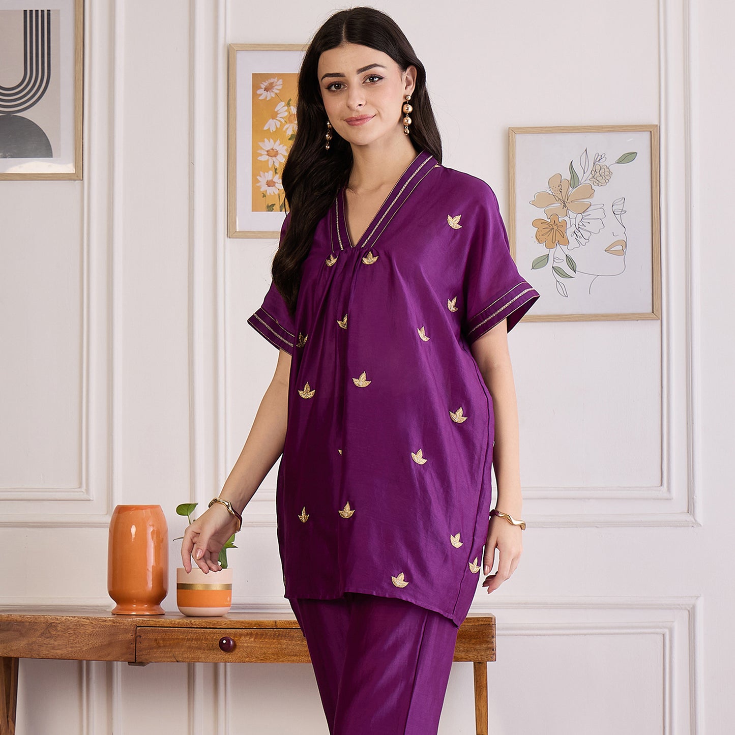 Purple Zari Hand Embroidered Top