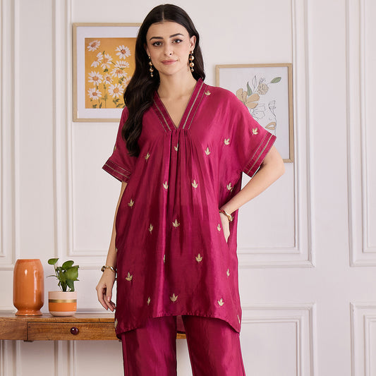 Wine Zari Hand Embroidered Top