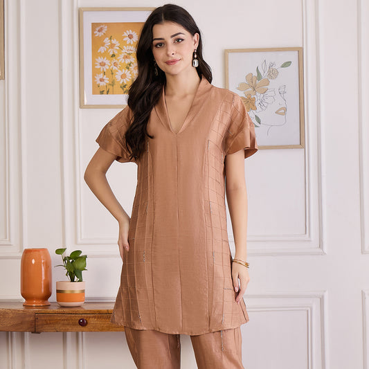 Copper Brown Pintuck Top