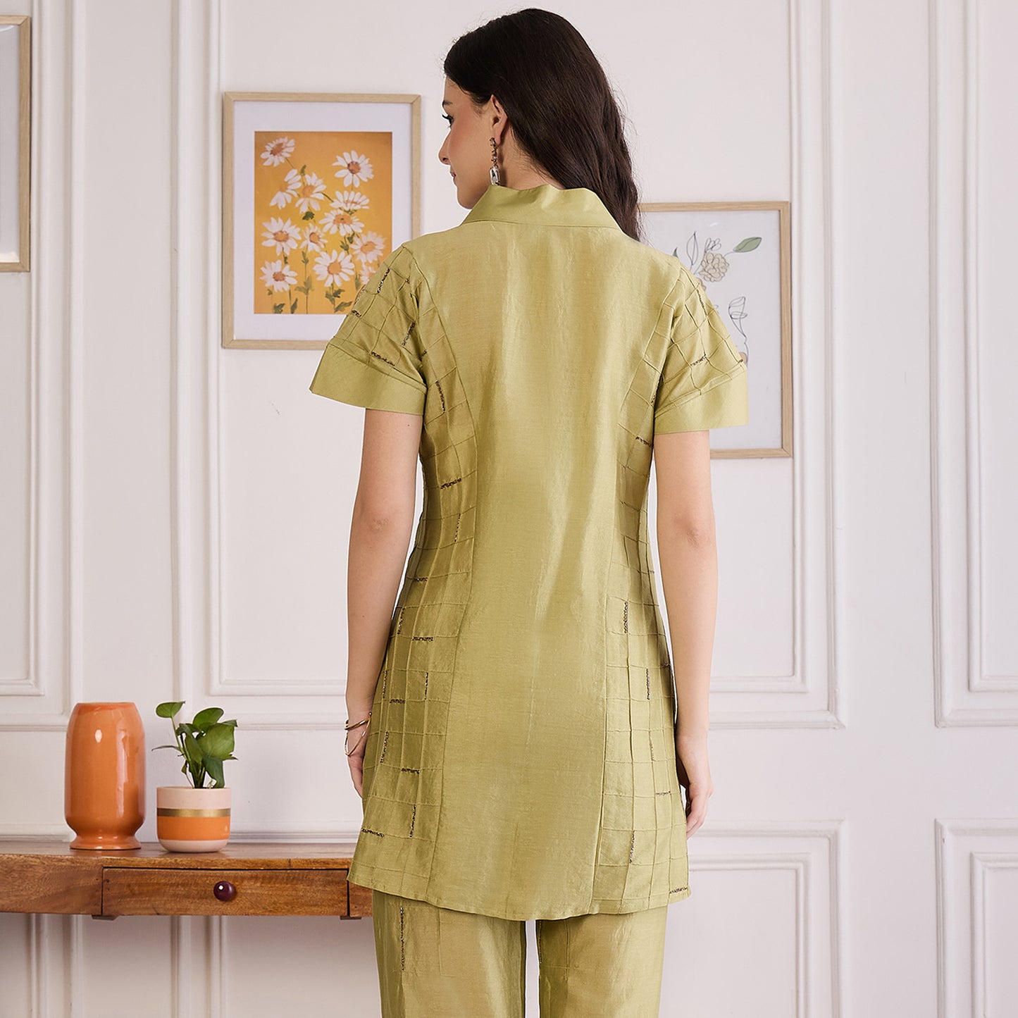 Lime Green Pintuck Top