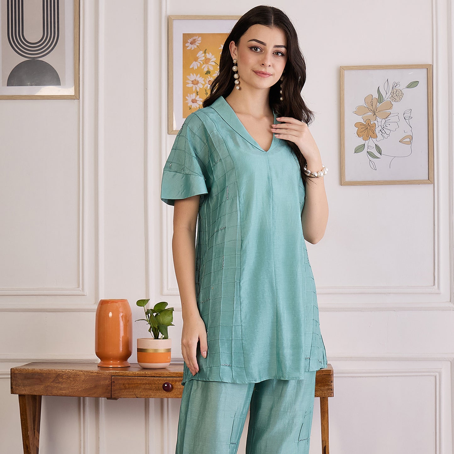Saphire Blue Pintuck Top