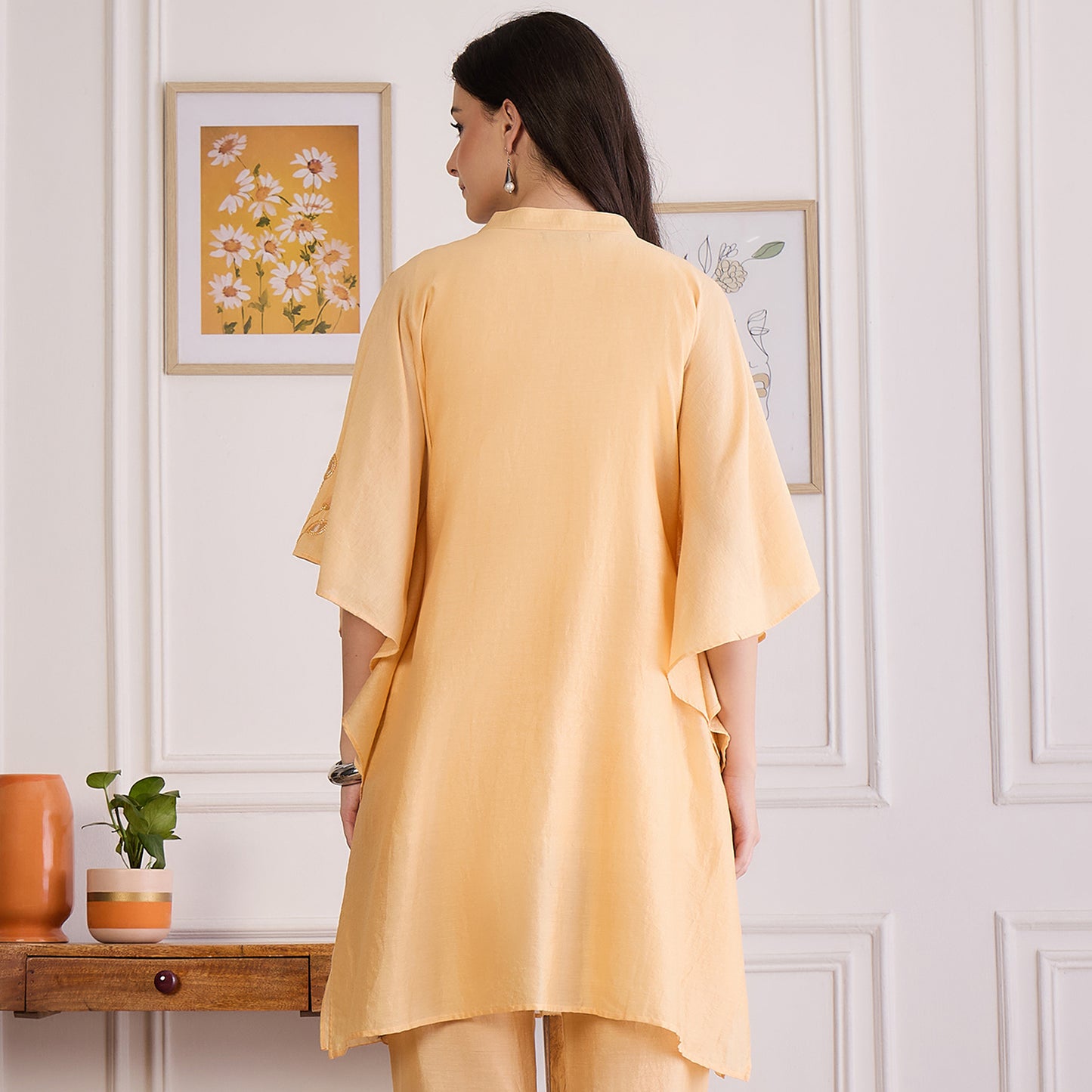 Butter Yellow Applique Kaftan Top