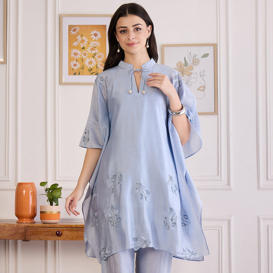 Ice Blue Applique Kaftan Top