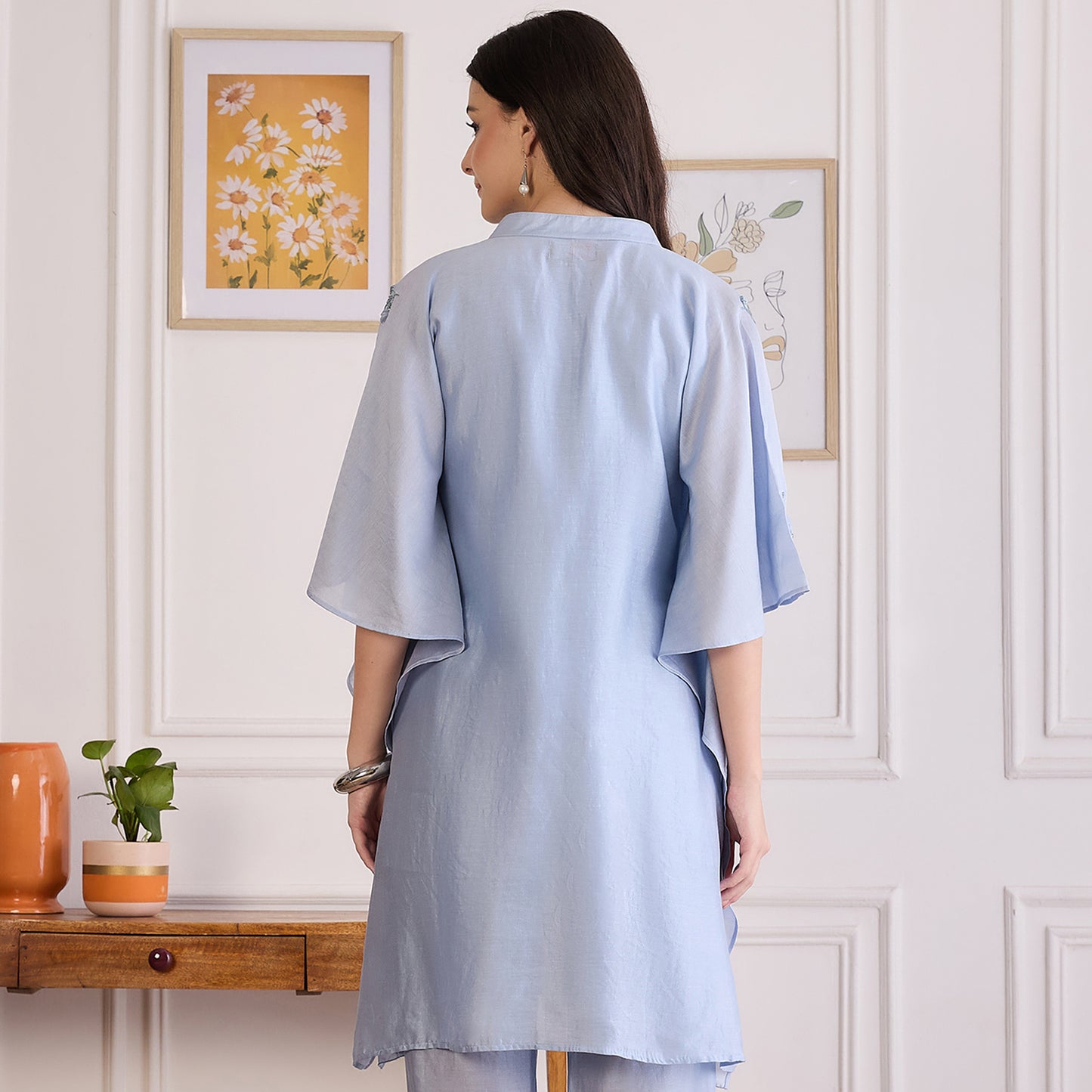 Ice Blue Applique Kaftan Top