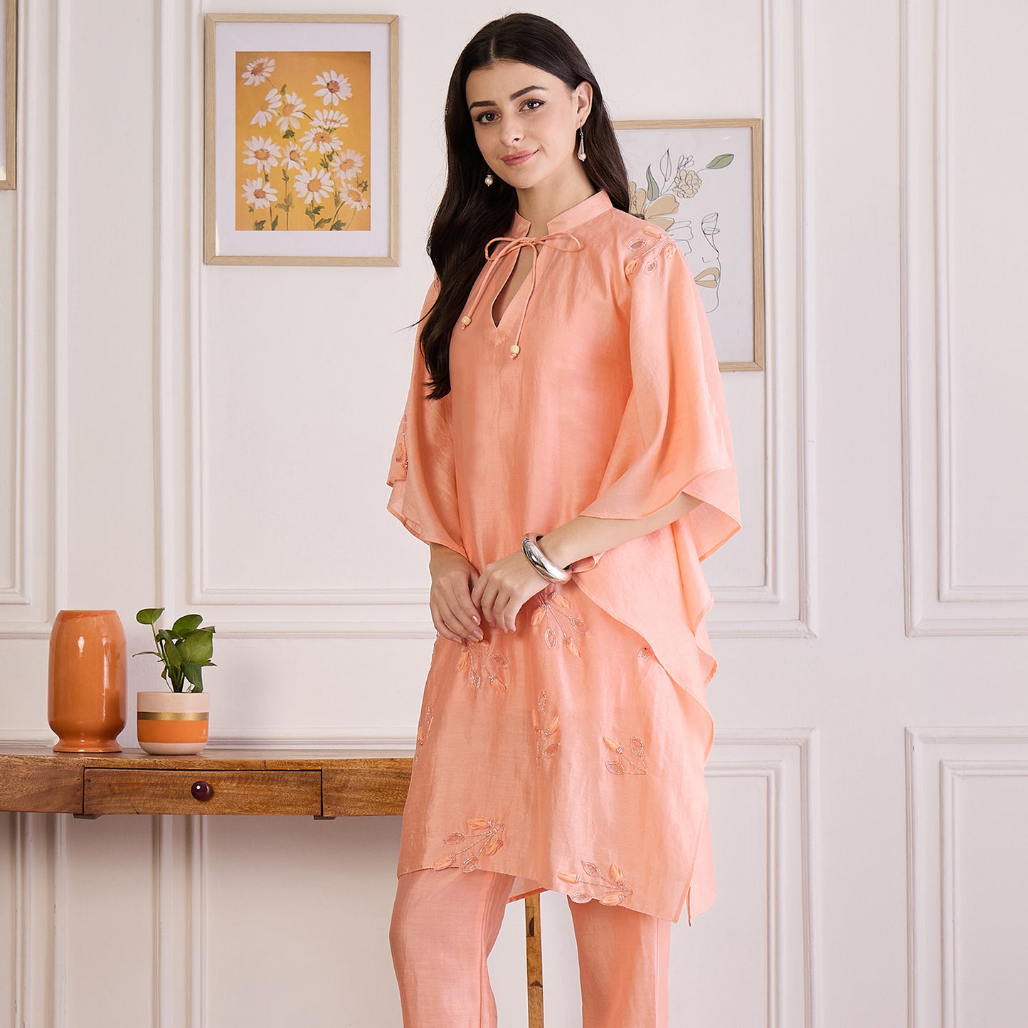 Peach Applique Kaftan Top
