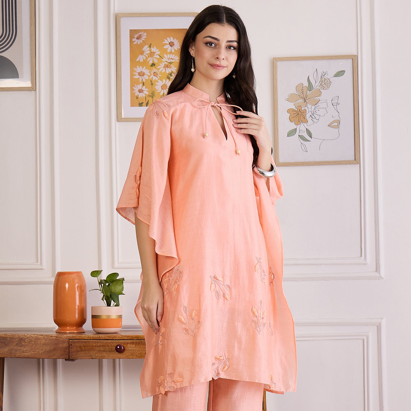 Peach Applique Kaftan Top