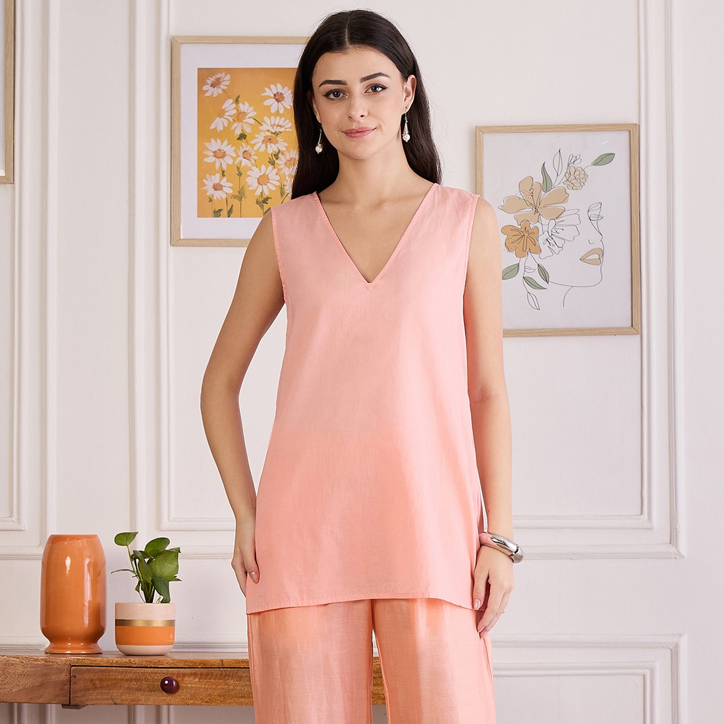Peach Applique Kaftan Top
