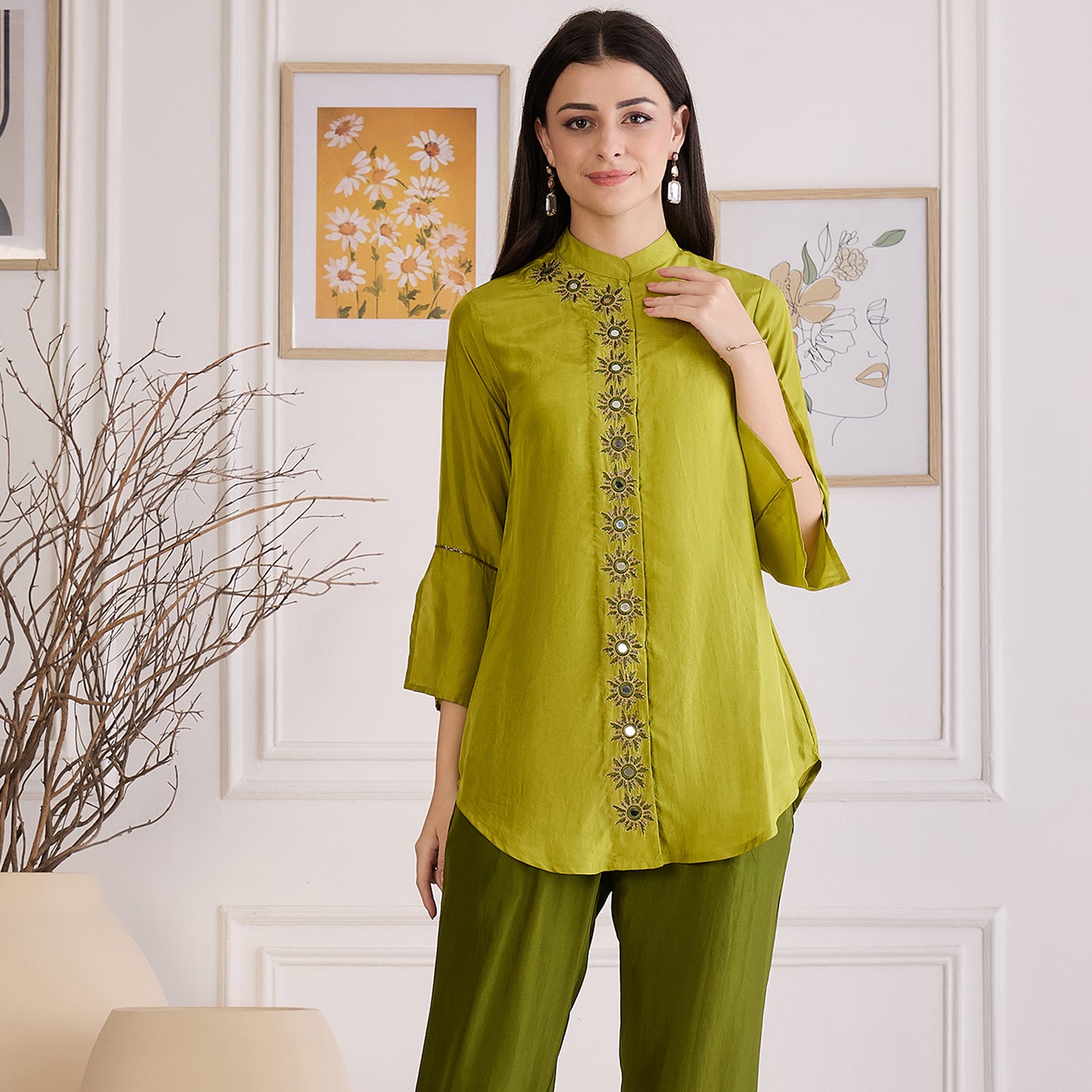 Furn Green Hand Embroidered Shirt Top