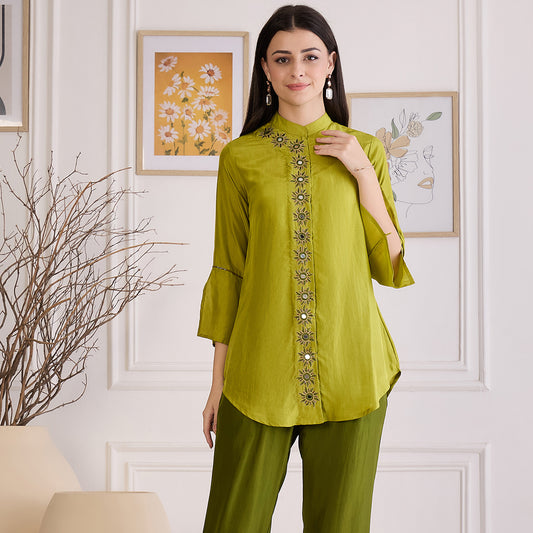 Furn Green Hand Embroidered Shirt Top
