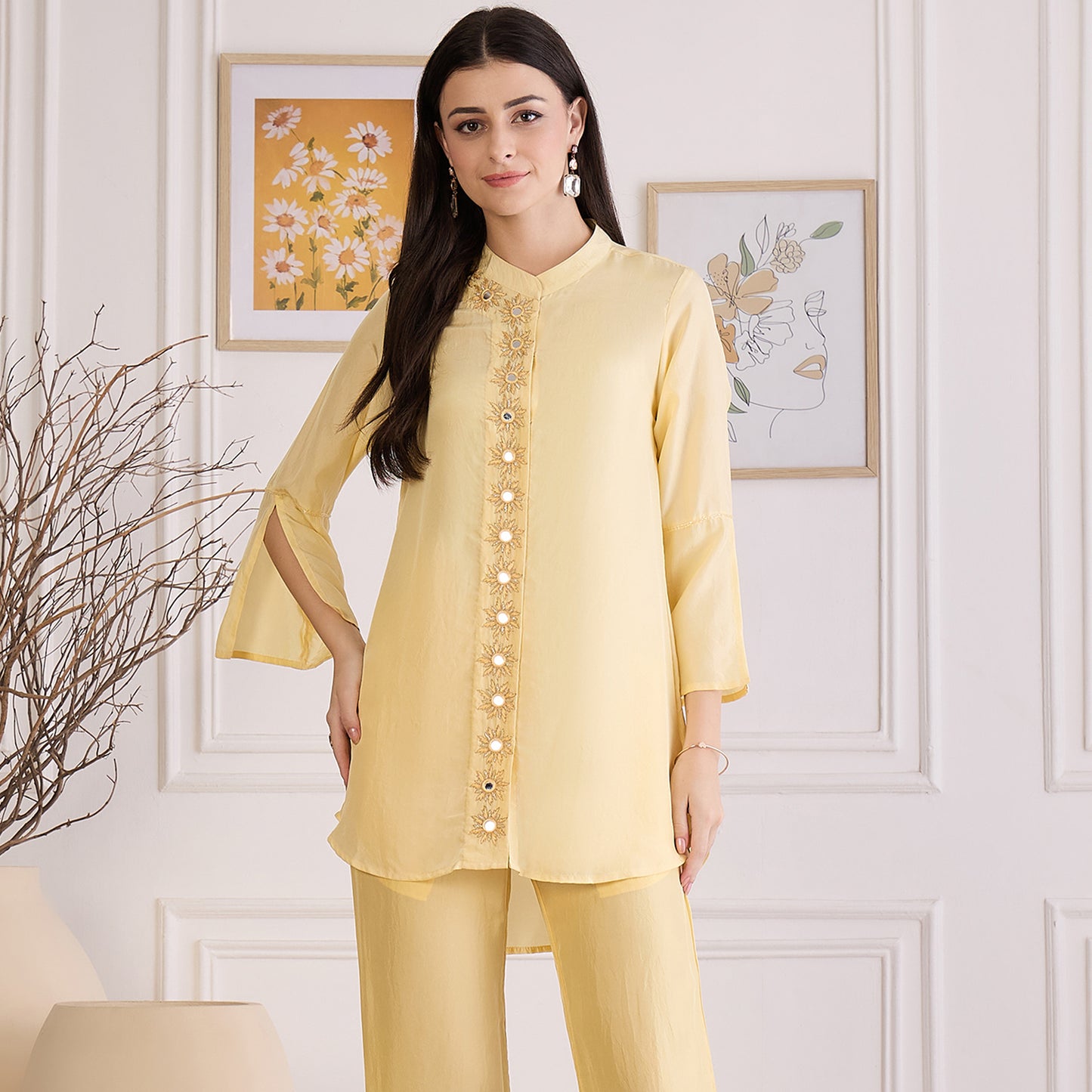 Yellow Hand Embroidered Shirt Top