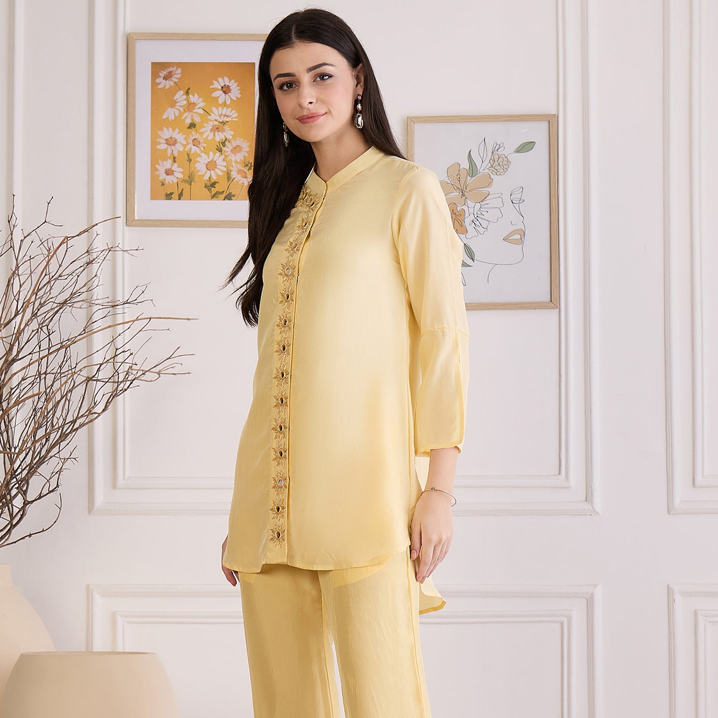 Yellow Hand Embroidered Shirt Top