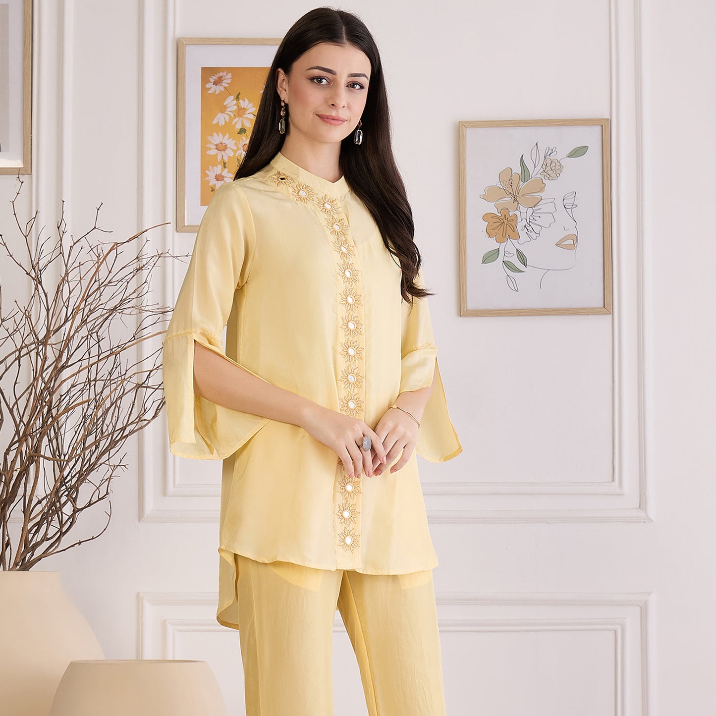 Yellow Hand Embroidered Shirt Top