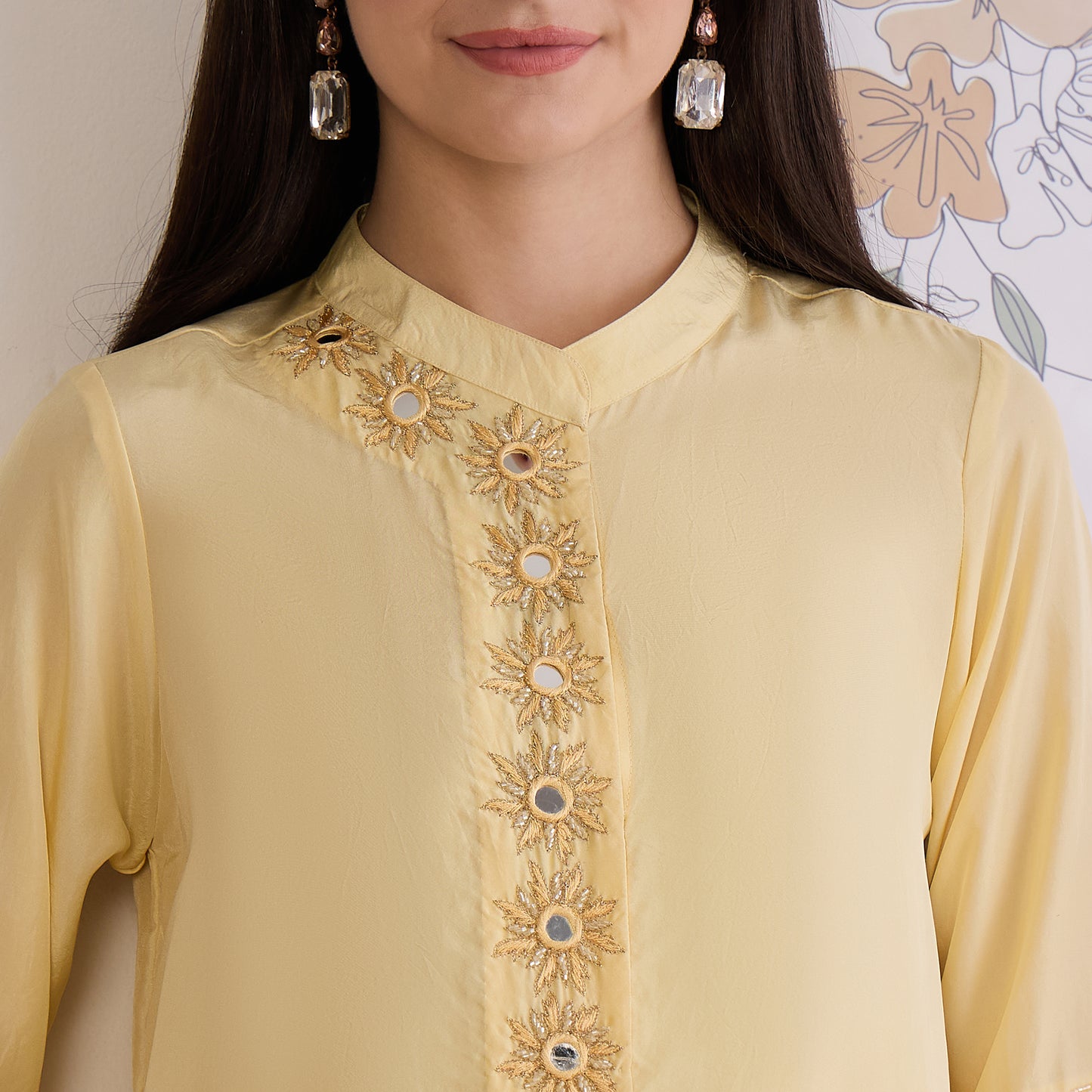 Yellow Hand Embroidered Shirt Top