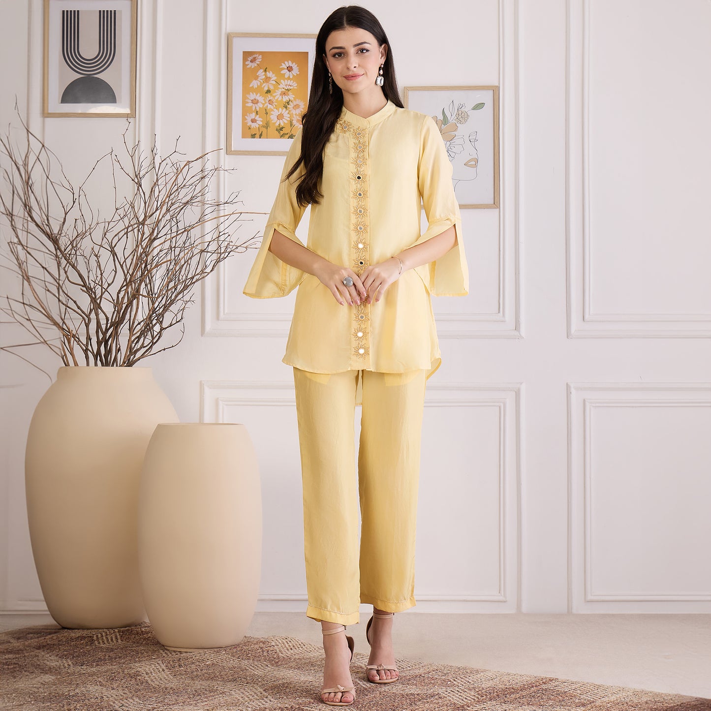 Yellow Hand Embroidered Shirt Top