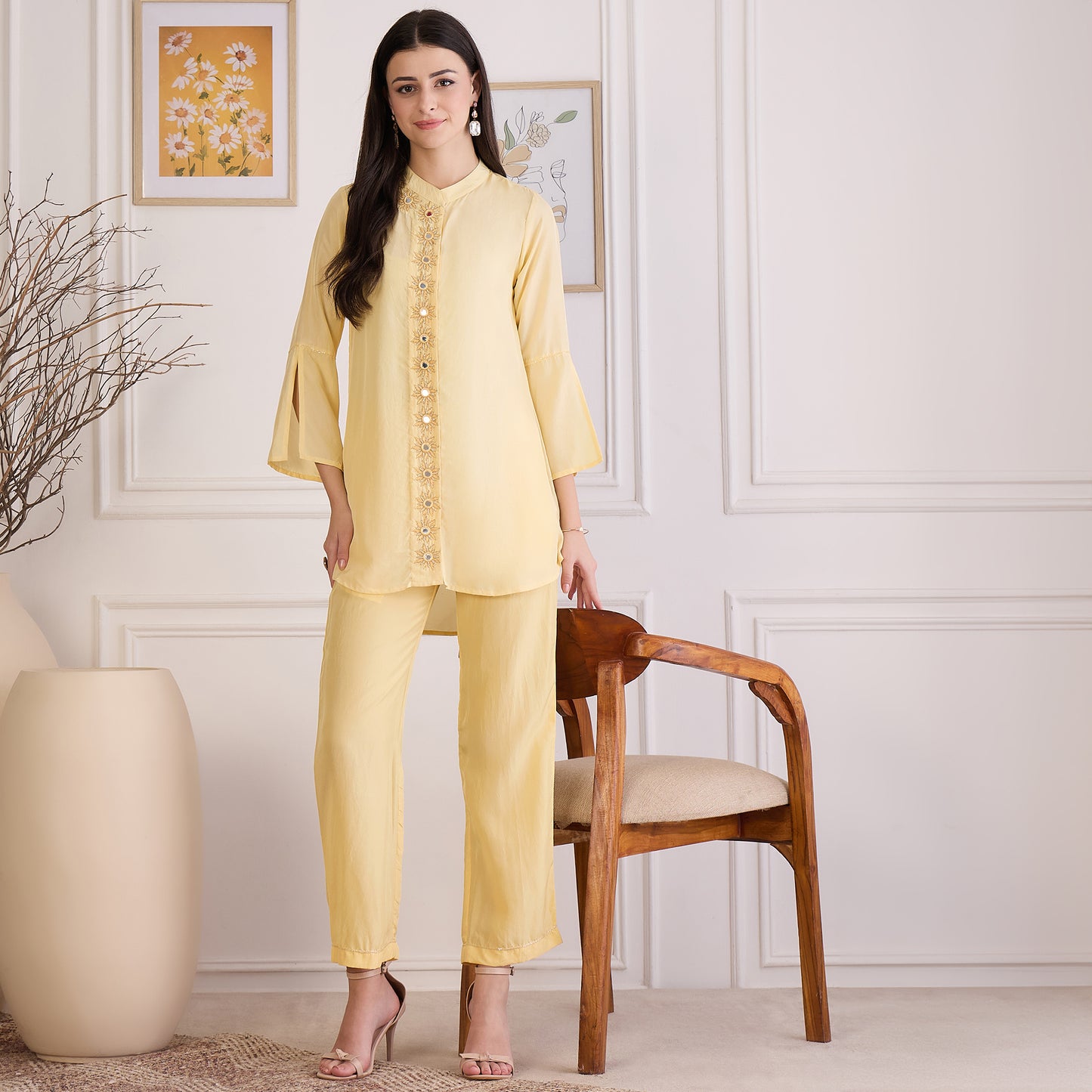 Yellow Hand Embroidered Shirt Top