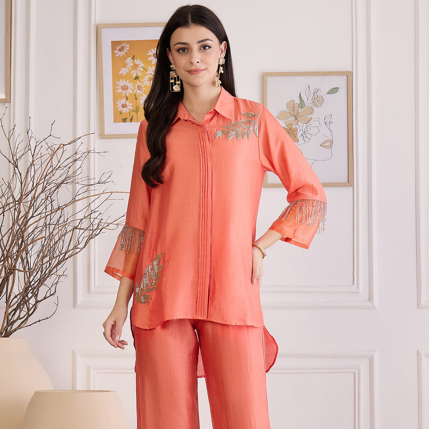 Peach Pearl Hand Embroidered Top
