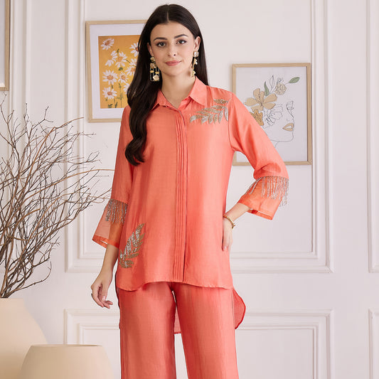 Peach Pearl Hand Embroidered Top