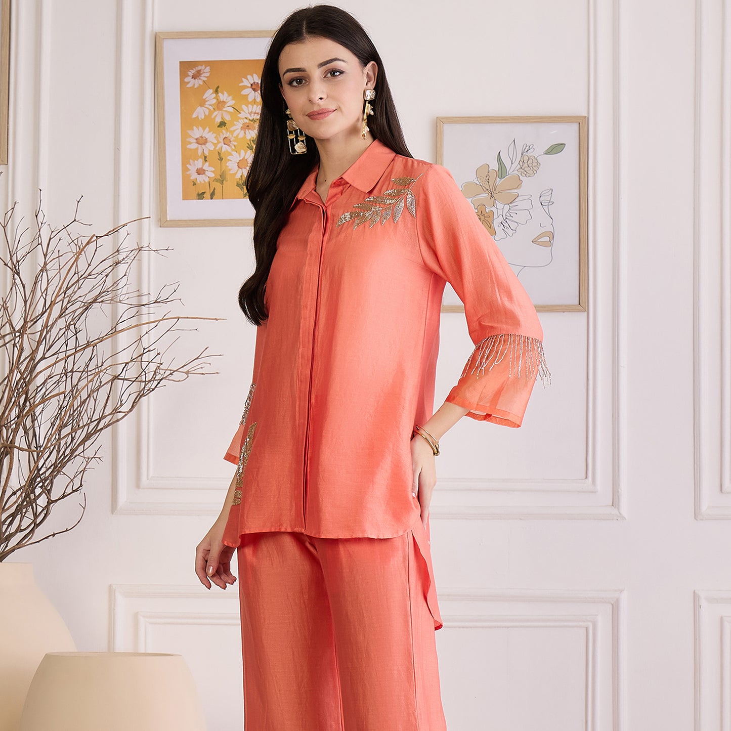 Peach Pearl Hand Embroidered Top