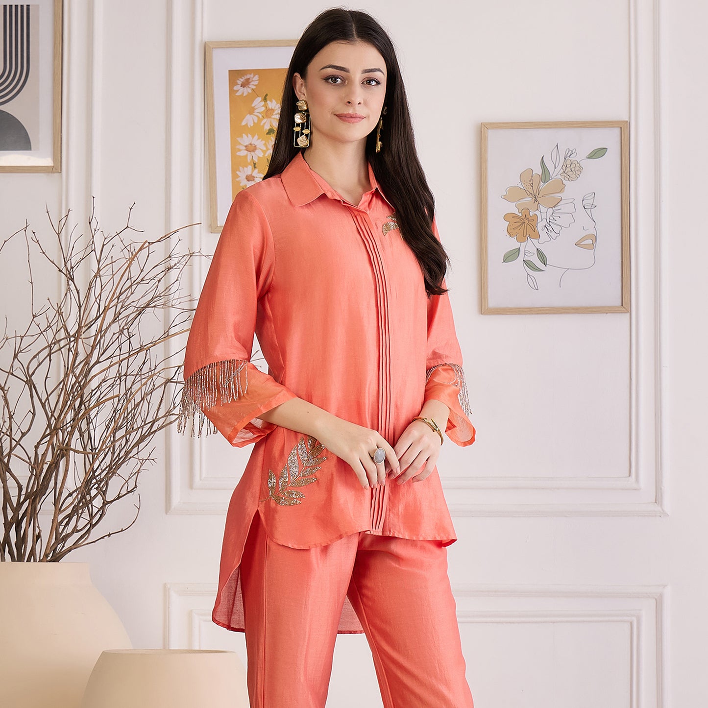 Peach Pearl Hand Embroidered Top