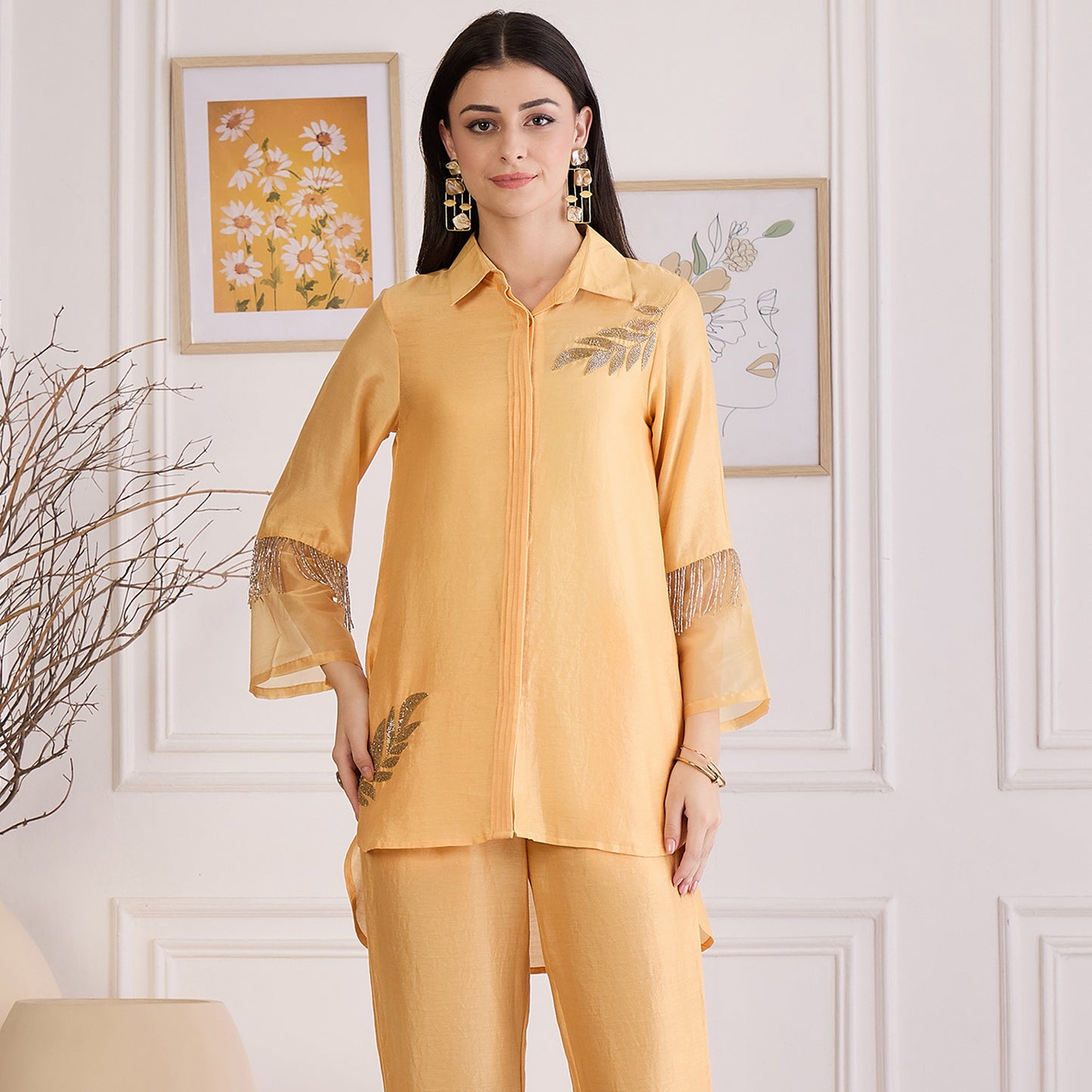 Yellow Pearl Hand Embroidered Top