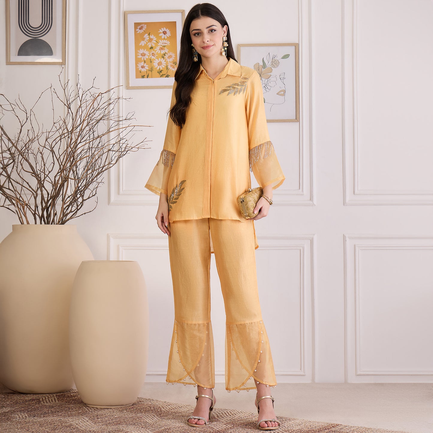 Yellow Pearl Hand Embroidered Top