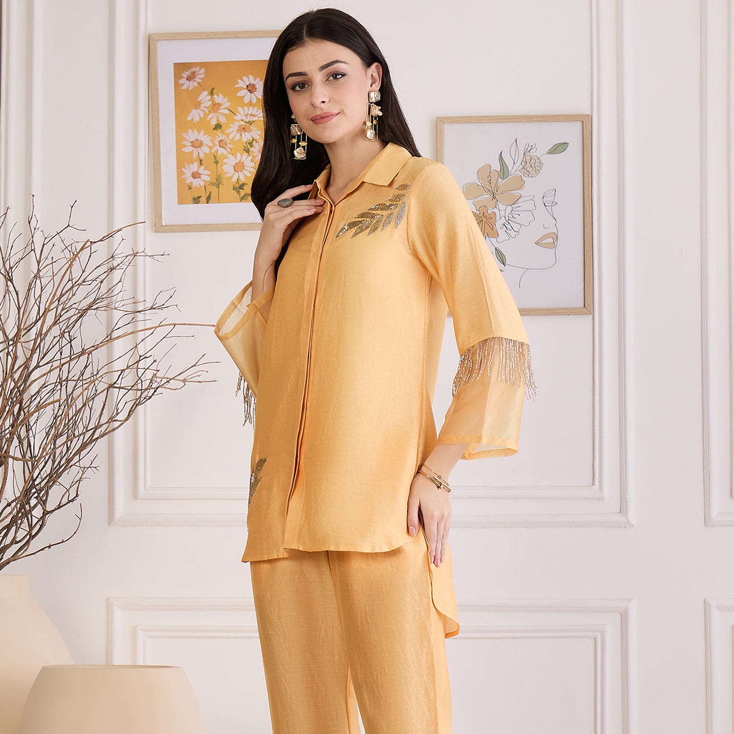 Yellow Pearl Hand Embroidered Top