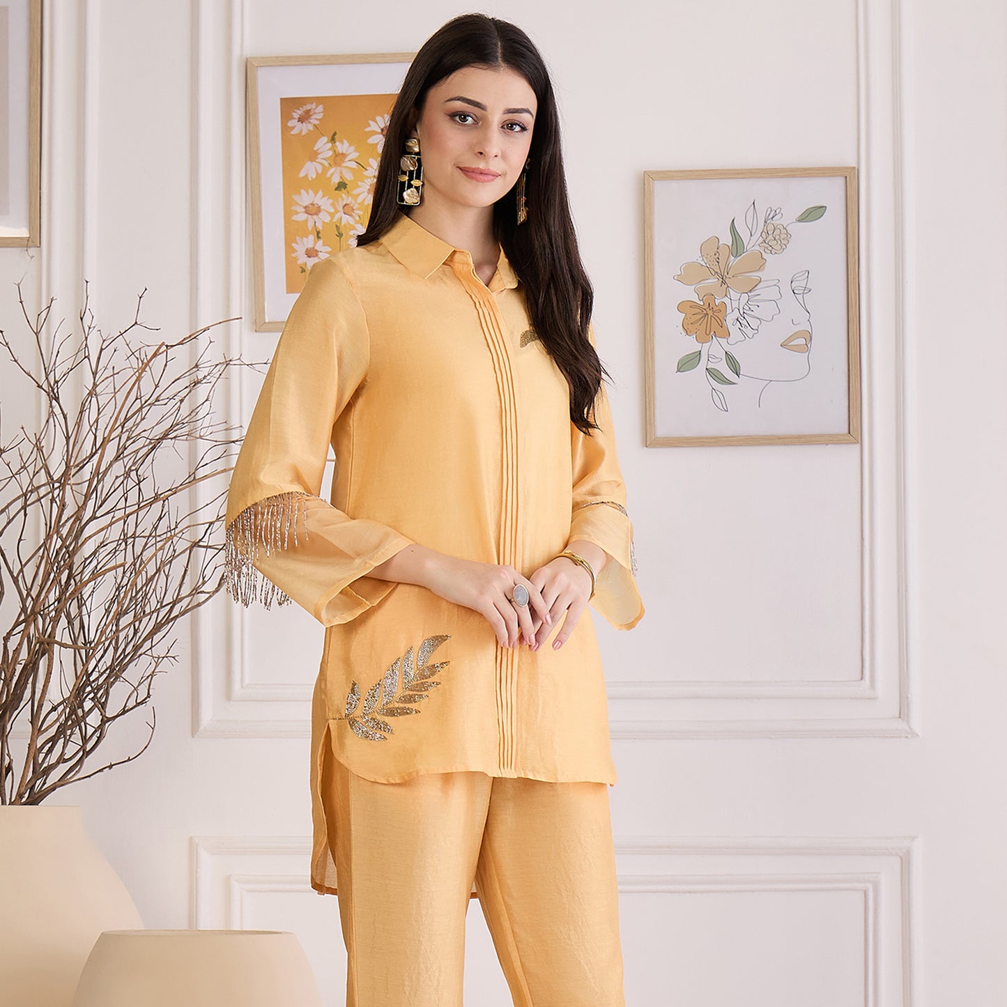 Yellow Pearl Hand Embroidered Top