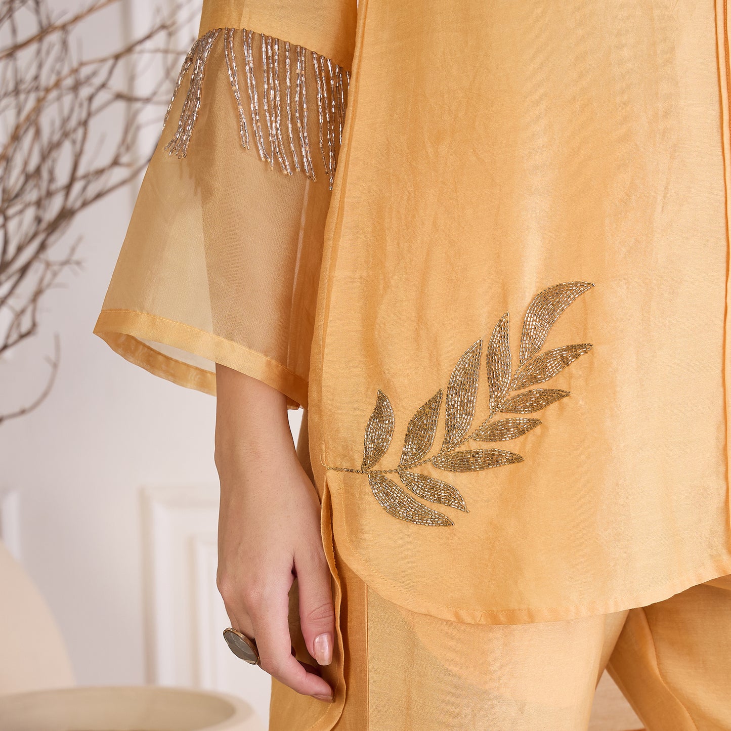 Yellow Pearl Hand Embroidered Top