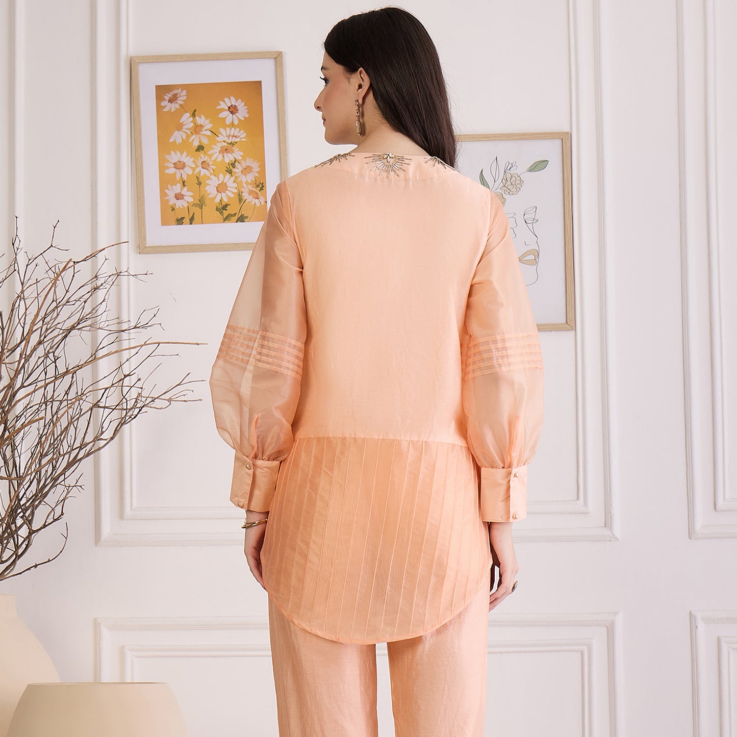 Peach Blush Pin Tuck Hand Embroidered Top
