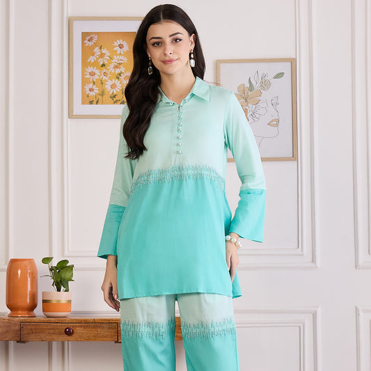Jelly Mint Dual-Tone Hand Embroidered Top