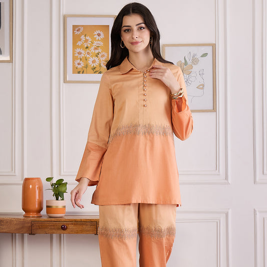 Melon Dual-Tone Hand Embroidered Top