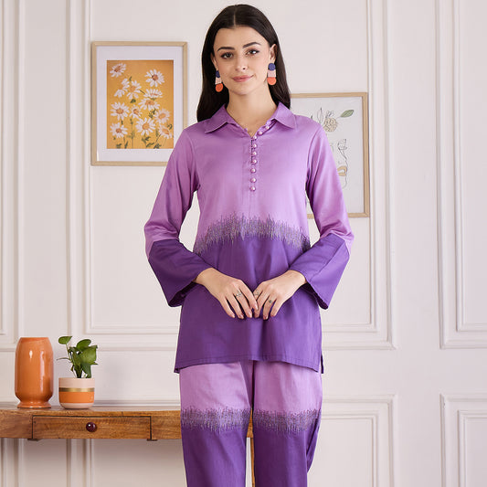 Twilight Purple Dual-Tone Hand Embroidered Top