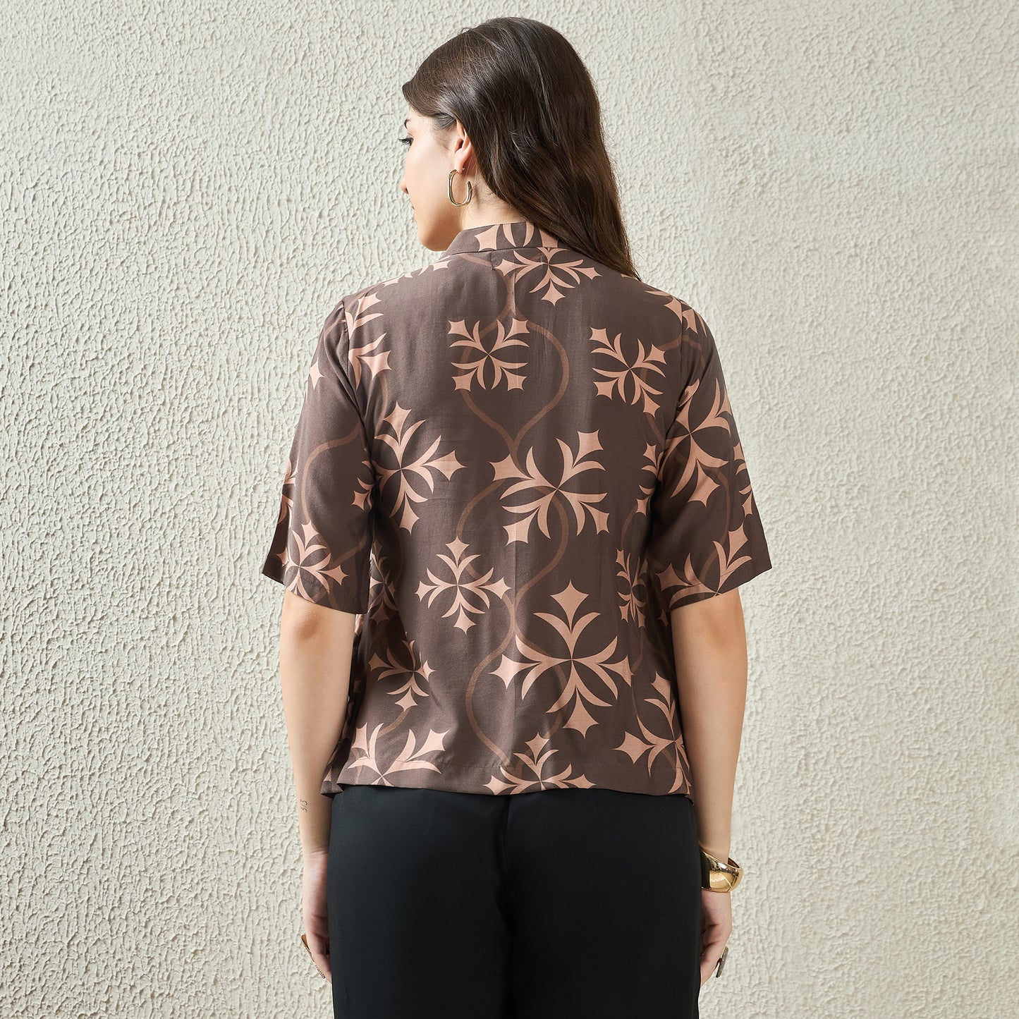 Brown Star Print Peplum Top